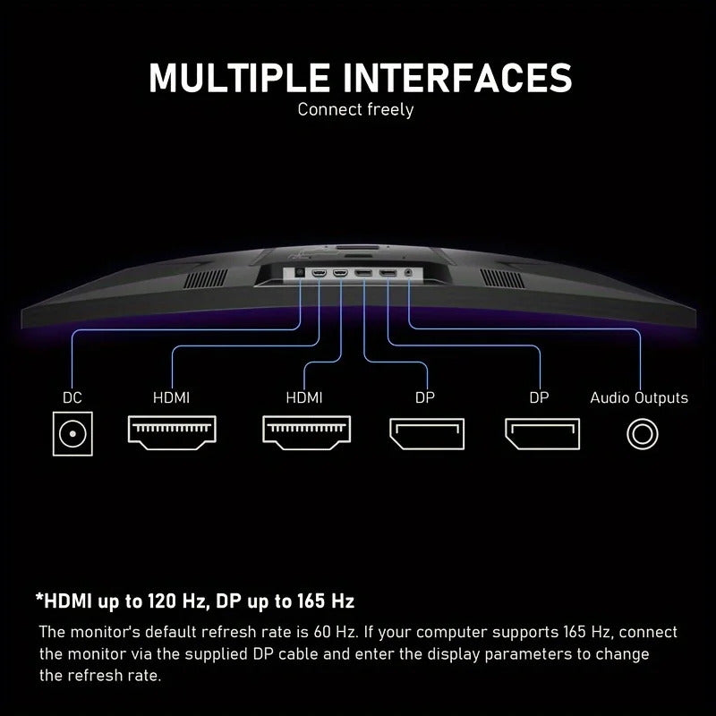 32-inch Ultra-Wide Curved 165Hz Gaming Computer Monitor 1800R Computer Screen, 2KQHD (2560x1440), Angled, DisplayPort,