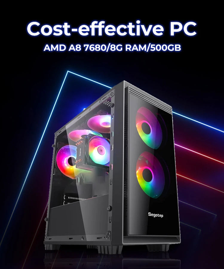 Aotesier DIY Game Desktop Host Motherboard CPU 16G RAM 500G SSD Power Supply PC Gaming Desktop Computer with A8 7680 CPU gamer