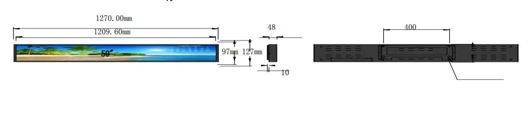 50 inch wide 5 inch tall 1000 nits sunlight readable monitor landscape display with HDMI interface for outdoor applications