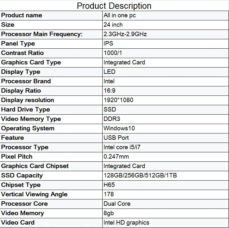 AOTESIER 22 24 Inch Monoblock PC Core i5 i7 All in One Computer 8/16GB Gaming PC Complete Full Set With Windows PC GAMER GAMING