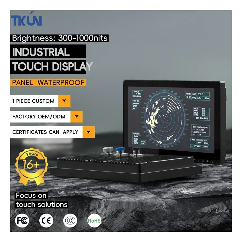 Factory 13.3 Inch Marine/yachts Displays 1000-1500Nits Outdoor Ag glass Binding Ip65 Waterproof Industrial Touch Screen Monitor