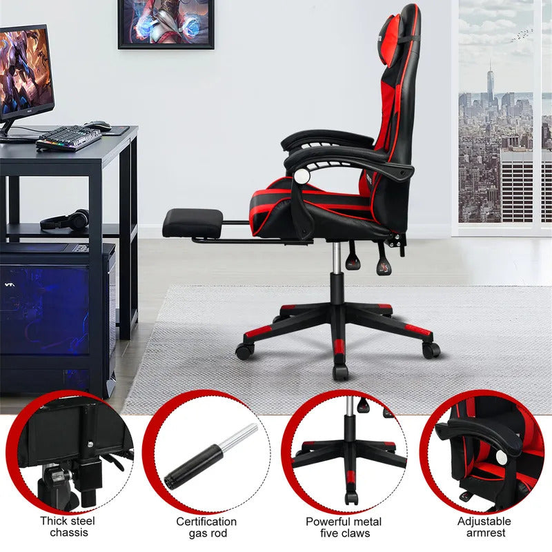 Gaming chair Adjustable Computer chair Pc office Pu Leather HighBack, Ergonomic Lumbar Support,Armrest  Pillow Red