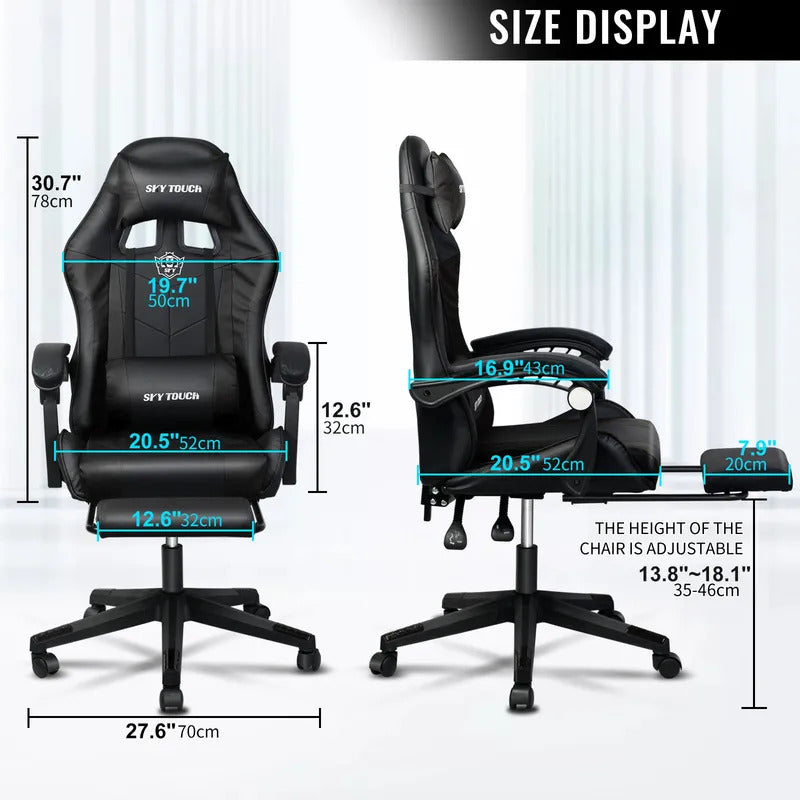 Gaming chair Adjustable Computer chair Pc office Pu Leather HighBack, Ergonomic Lumbar Support,Armrest  Pillow，Black