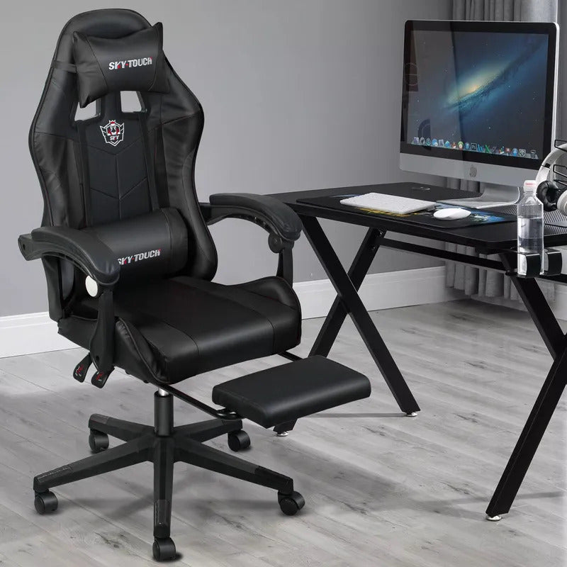 Gaming chair Adjustable Computer chair Pc office Pu Leather HighBack, Ergonomic Lumbar Support,Armrest  Pillow，Black