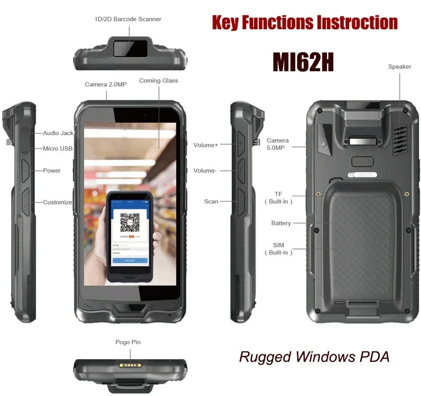 Handheld PDA Terminal Wins 10 Portable Data Collector 2D Barcode Scanner WIFI 4G Bluetooth GPS