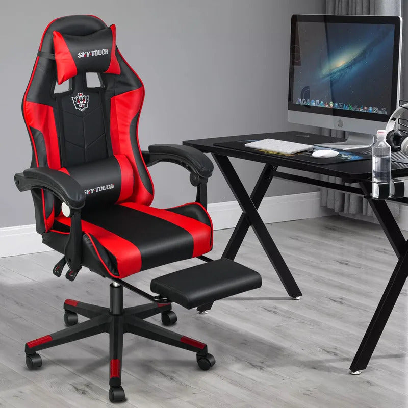 Gaming chair Adjustable Computer chair Pc office Pu Leather HighBack, Ergonomic Lumbar Support,Armrest  Pillow Red