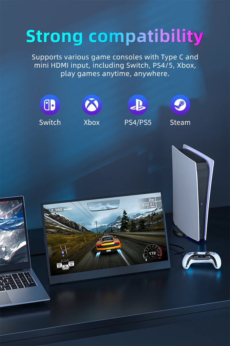 15.6 Inch Portable Monitor Touch Screen Monitor with VESA FHD 1080P IPS Gaming Display  for Laptop PS4/5 Switch Xbox Phone