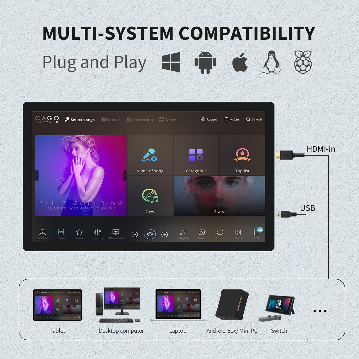 1000 nits 27 inch Capacitive Multi-Touch Screen Industrial Monitor, 16:9 Display 1920 x 1080P, Built-in Speakers, VGA, DVI & HDMI Monitor for PC, POS, Small Business, Restaurant