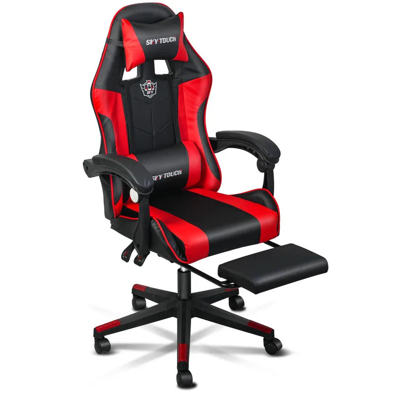 Gaming chair Adjustable Computer chair Pc office Pu Leather HighBack, Ergonomic Lumbar Support,Armrest  Pillow Red