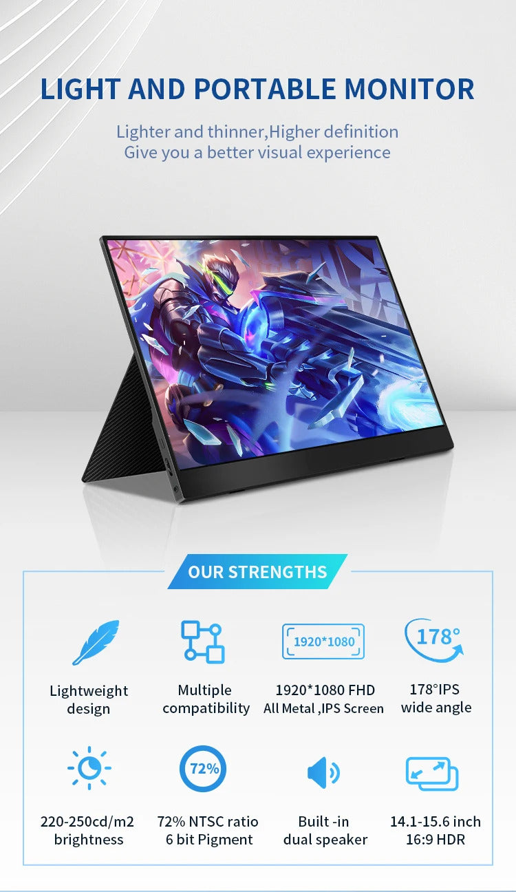 15.6'' Touch Portable Monitor Gaming 1080P FHD IPS USB-C HDMI Computer Display for Switch Xbox One PS4/5 Phone Pc Laptop