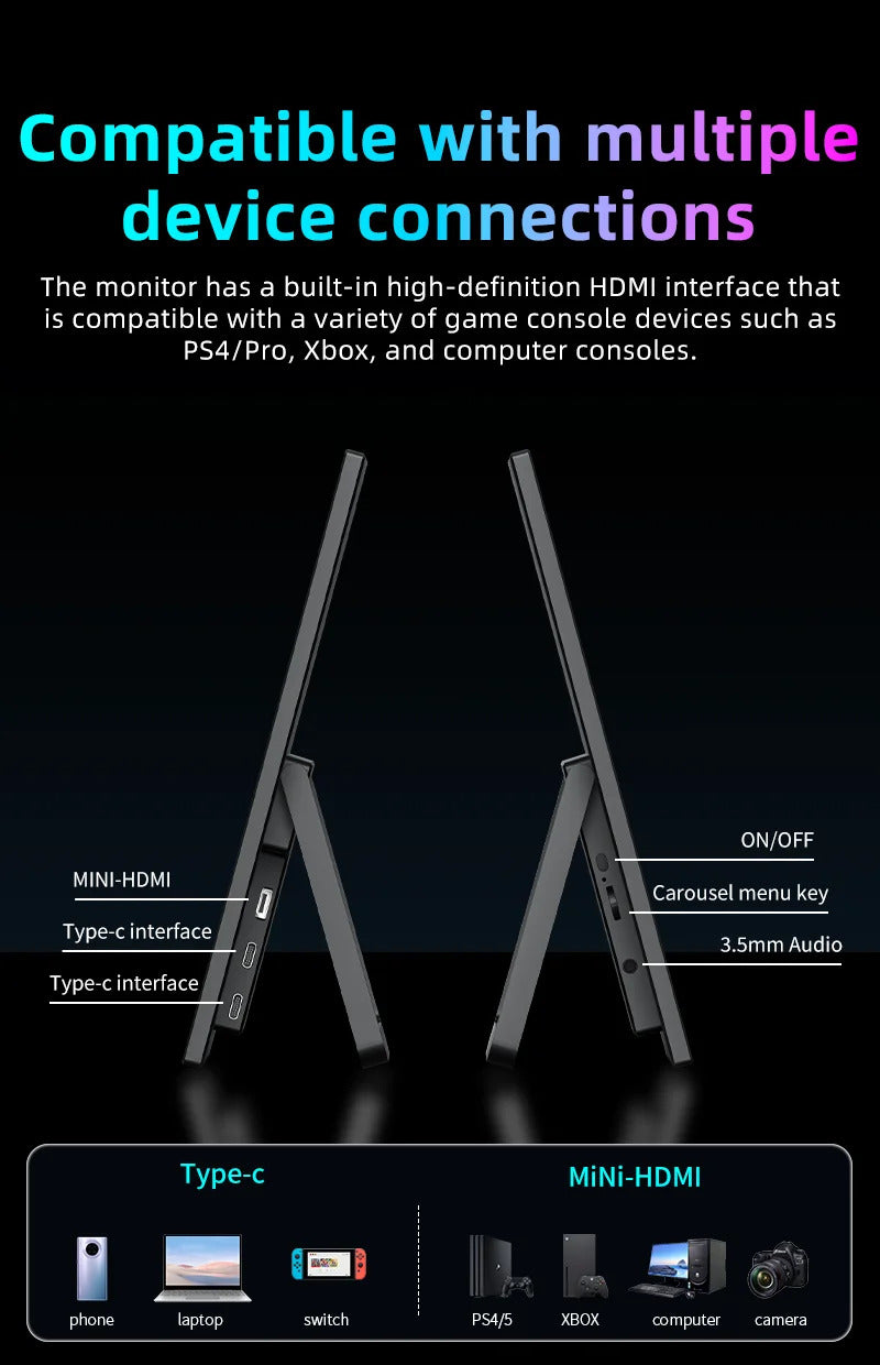 15.6 Inch Portable Monitor Touch Screen Monitor with VESA FHD 1080P IPS Gaming Display  for Laptop PS4/5 Switch Xbox Phone