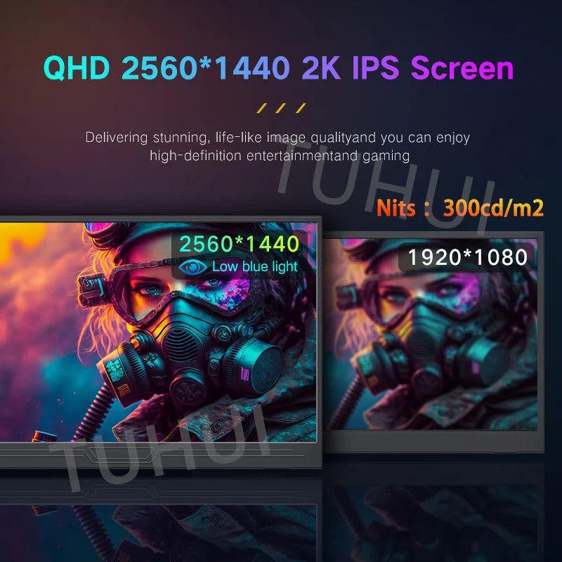 15.6 Inch 2K Portable Monitor 144Hz 2560*1440 100%sRGB IPS Gaming Display USB C HDMI HDR Screen for Xbox PS4 Switch Laptop
