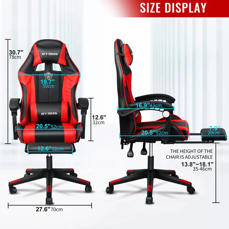 Gaming chair Adjustable Computer chair Pc office Pu Leather HighBack, Ergonomic Lumbar Support,Armrest  Pillow Red