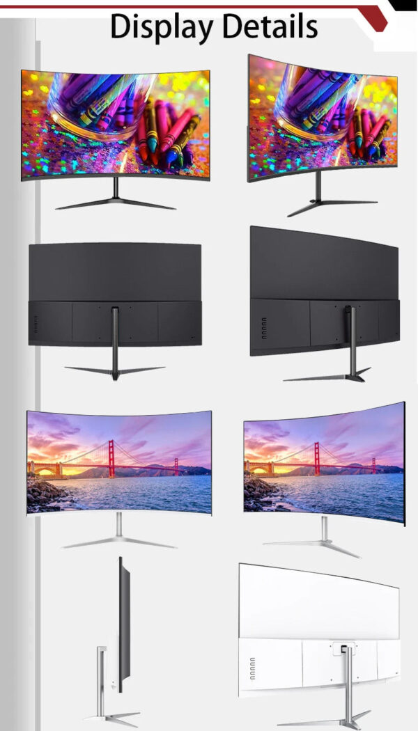 27 Inch Curved Monitor 75Hz 2ms Desktop PC Lcd FHD Computer Display Gaming IPS Panel Screen LED 1080P Desktop Display