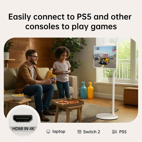 32 inch UHD 4K Smart Portable TV Gen2, 16G +256G Storage, Android OS, 15000mAh, Rolling TV on Wheels with Rotatable Touch Screen, Built-in Battery, Full Swivel Rotation, Voice Remote