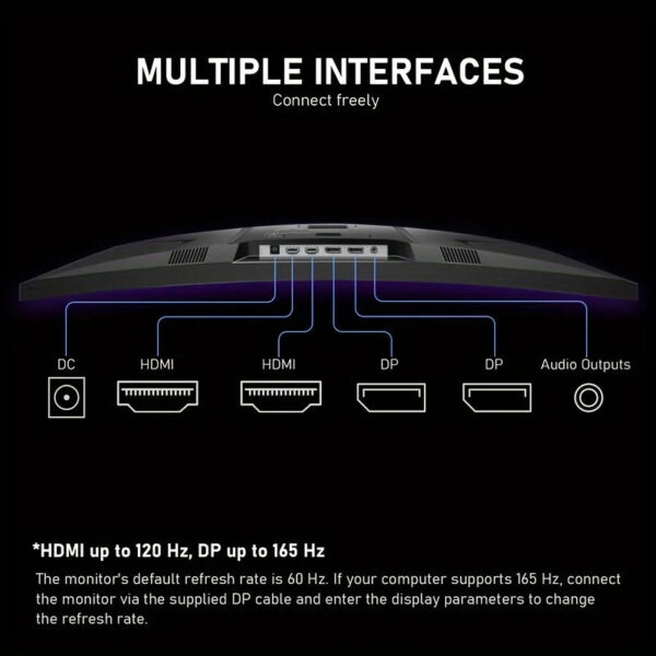 32-inch Ultra-Wide Curved 165Hz Gaming Computer Monitor 1800R Computer Screen, 2KQHD (2560x1440), Angled, DisplayPort,