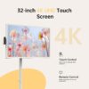 32 inch UHD 4K Smart Portable TV Gen2, 16G +256G Storage, Android OS, 15000mAh, Rolling TV on Wheels with Rotatable Touch Screen, Built-in Battery, Full Swivel Rotation, Voice Remote