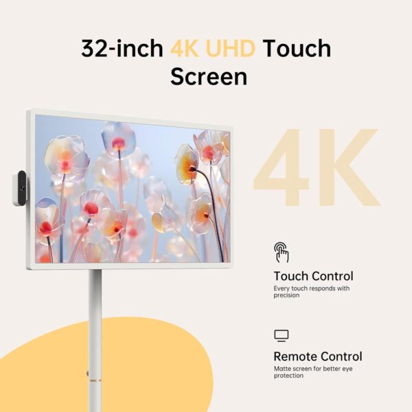 32 inch UHD 4K Smart Portable TV Gen2, 16G +256G Storage, Android OS, 15000mAh, Rolling TV on Wheels with Rotatable Touch Screen, Built-in Battery, Full Swivel Rotation, Voice Remote