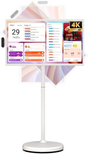 32 inch UHD 4K Smart Portable TV Gen2, 16G +256G Storage, Android OS, 15000mAh, Rolling TV on Wheels with Rotatable Touch Screen, Built-in Battery, Full Swivel Rotation, Voice Remote