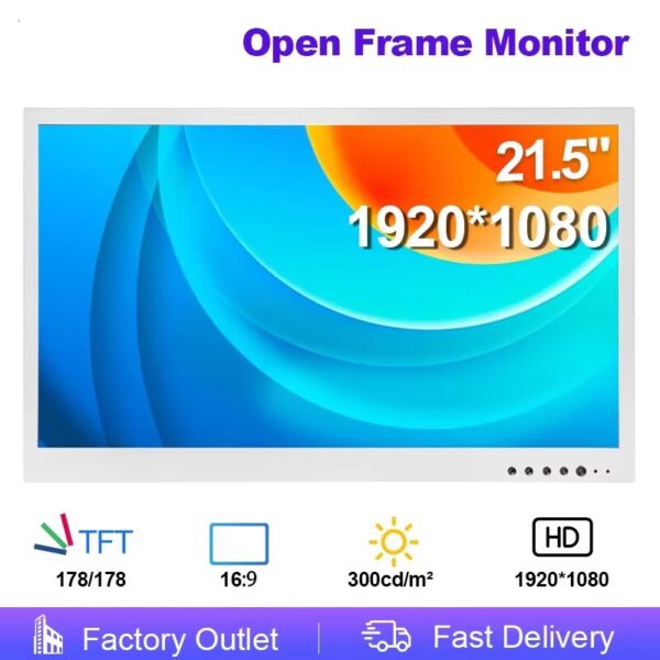 21.5 Inch 1000 nits 1920x1080 White Shell Panel VESA Mount Open Frame Capacitive TouchScreen Industrial Monitor LCD Display for Industrial